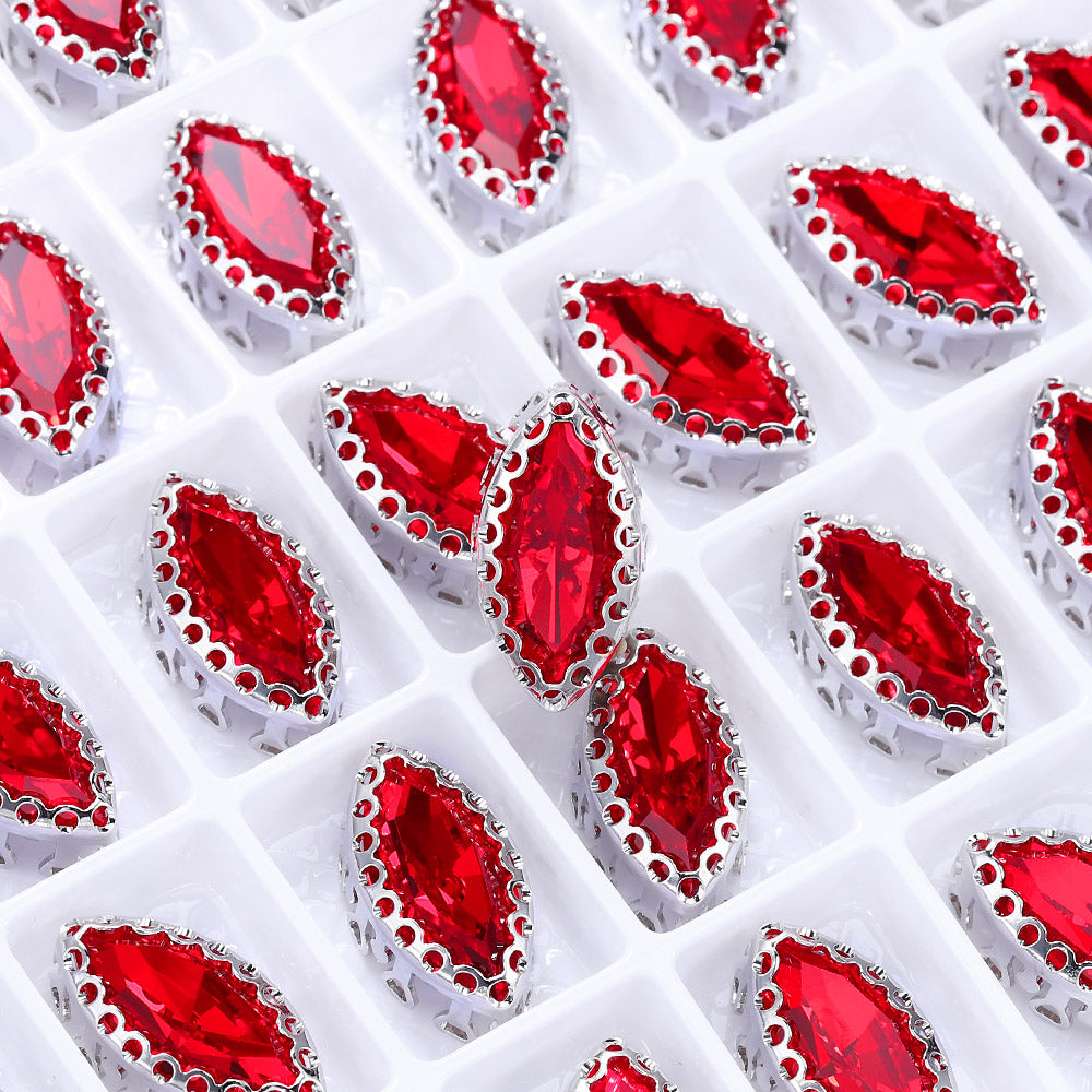 Light Siam Navette Shape High-Quality Glass Sew-on Nest Hollow Claw Rhinestones WholesaleRhinestone
