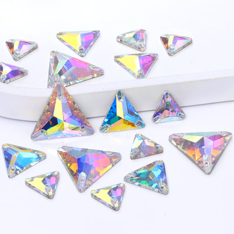 Mixed Sizes Crystal AB Triangle Shape High Quality Glass Sew-on Rhinestones WholesaleRhinestone Imagen principal del producto