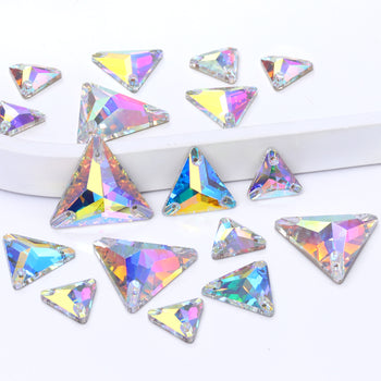 Mixed Sizes Crystal AB Triangle Shape High Quality Glass Sew-on Rhinestones WholesaleRhinestone