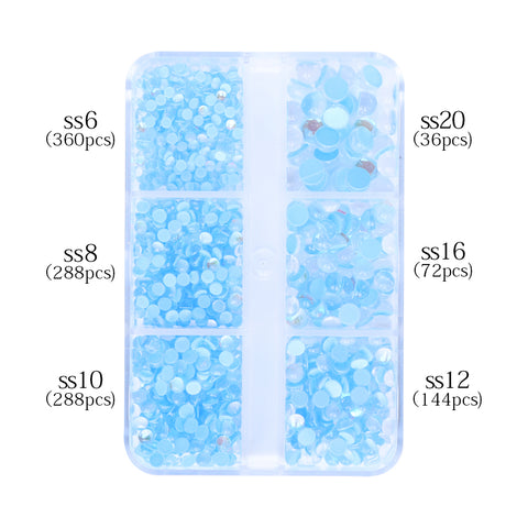 Mixed Sizes 6 Grid Box Mocha Light Blue Mermaid Tears Glass Half Pearls Rhinestones