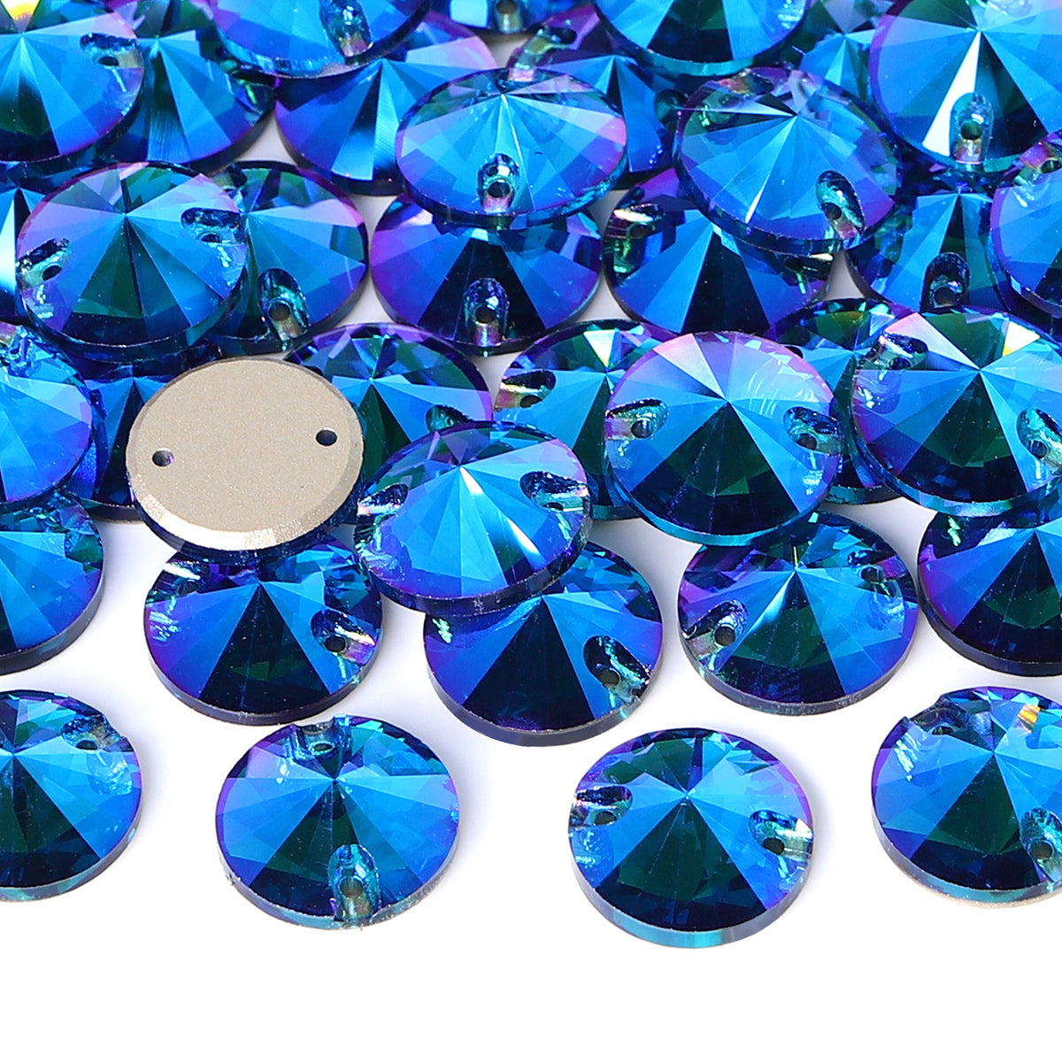 Indicolite Shimmer Rivoli Shape High Quality Glass Sew-on Rhinestones WholesaleRhinestone