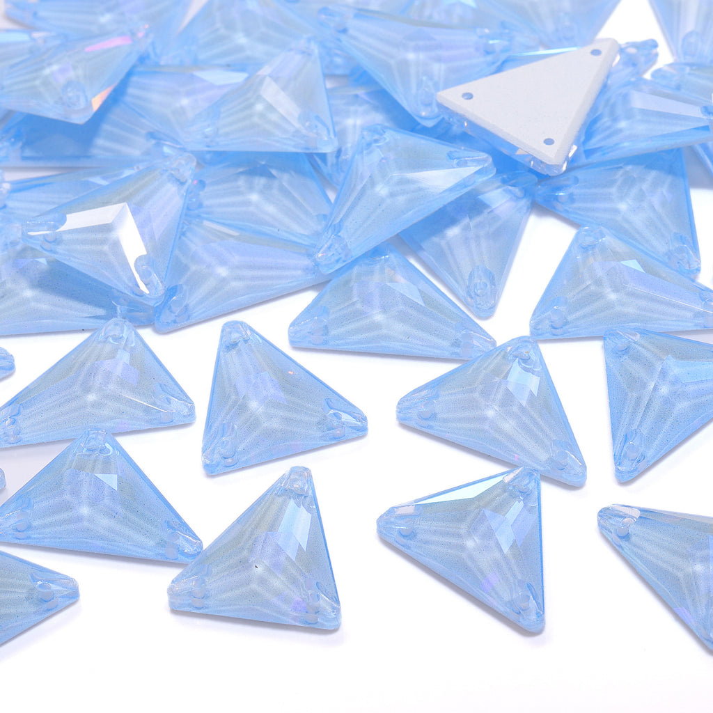 Electric Neon Light Blue Slim Triangle Shape High Quality Glass Sew-on Rhinestones