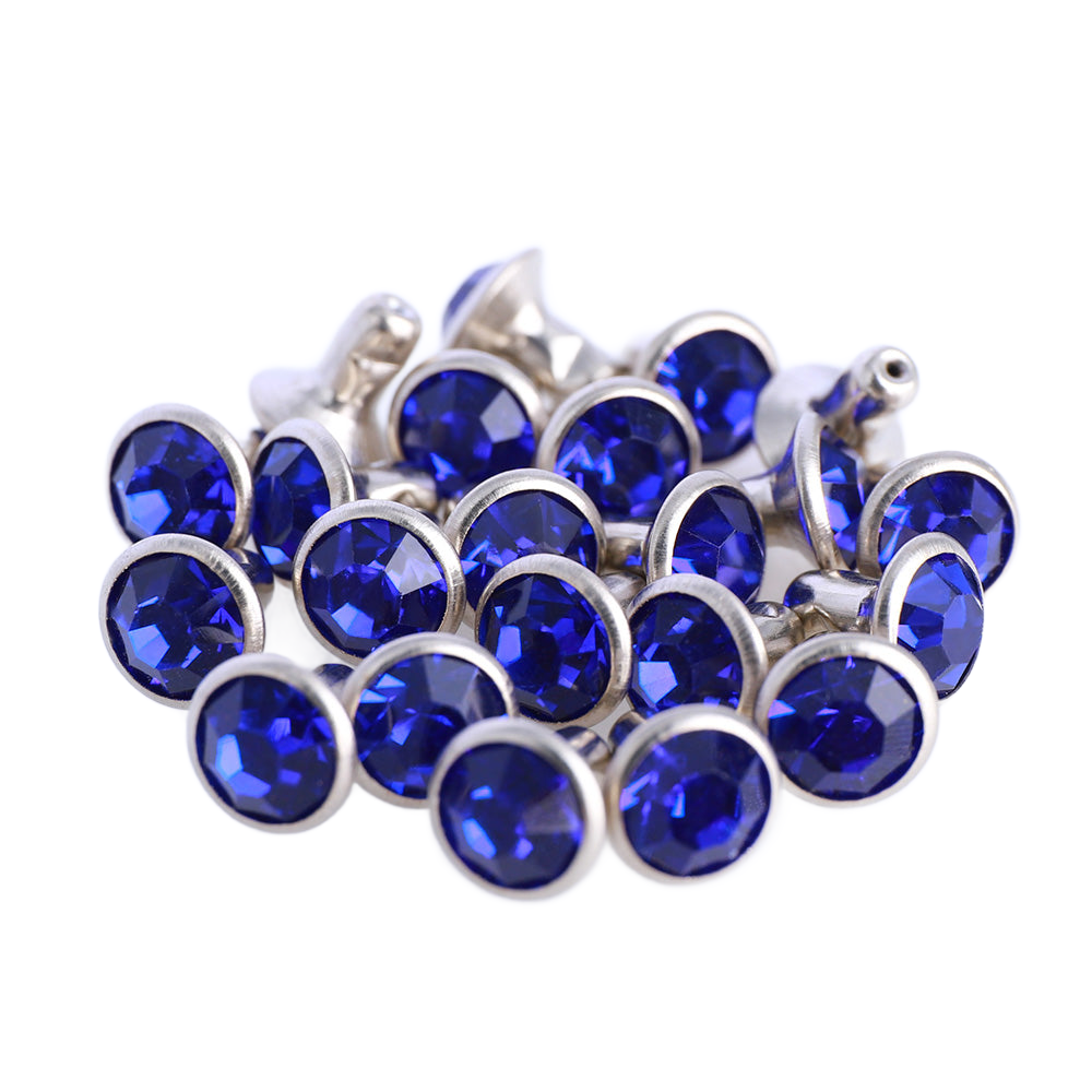 100 Sets Sapphire Glass Rhinestone Rivets for Leather Craft DIY Making