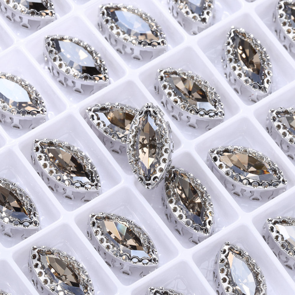 Satin Navette Shape High-Quality Glass Sew-on Nest Hollow Claw Rhinestones WholesaleRhinestone