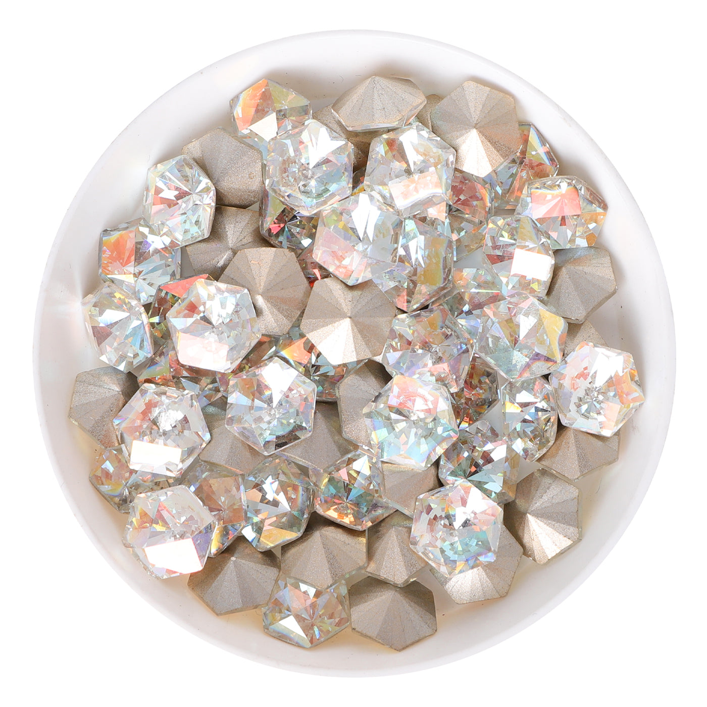 Cognac White Hexagon kaleidoscope Shape Glass Pointed Back Fancy Rhinestones WholesaleRhinestone Main image