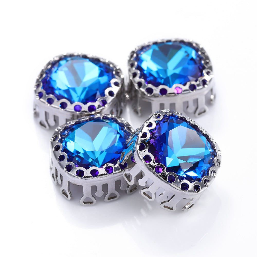 Bermuda Blue Cushion Square Shape High-Quality Glass Sew-on Nest Hollow Claw Rhinestones WholesaleRhinestone