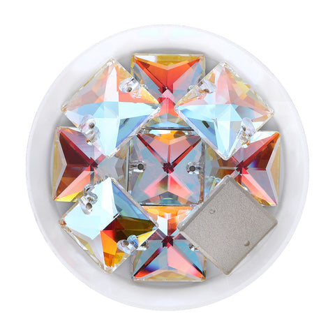 Light Crystal AB Square Shape High Quality Glass Sew-on Rhinestones