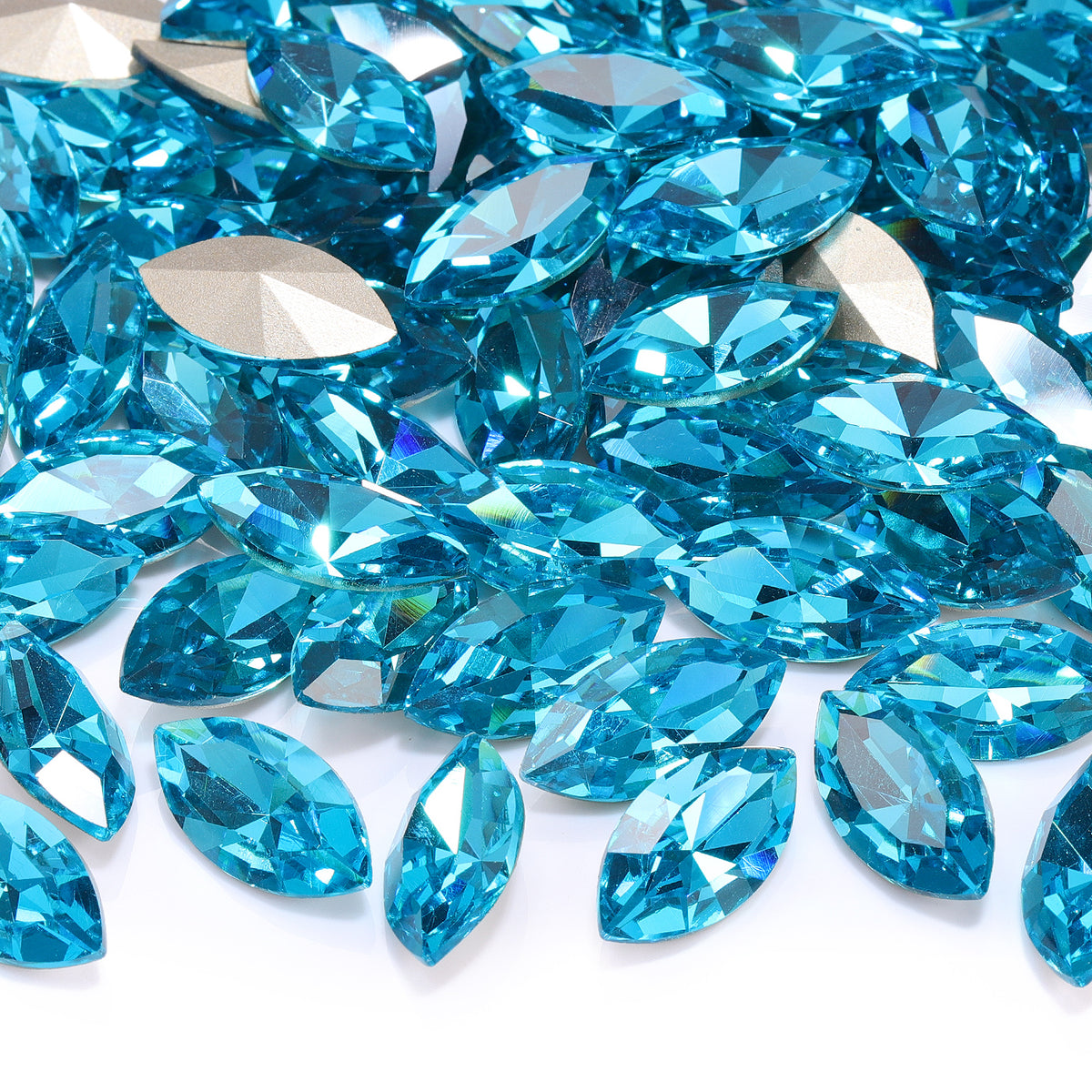 Aquamarine Navette Shape High Quality Glass Pointed Back Fancy Rhinestones WholesaleRhinestone