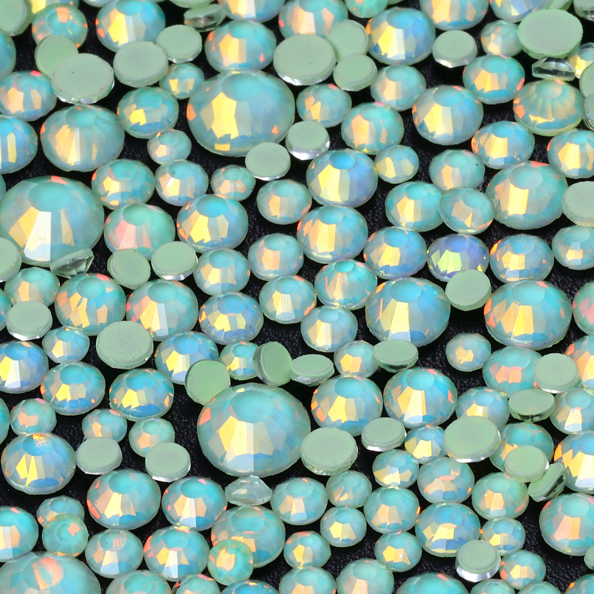 Mixed Sizes Mocha Opal Lt Green Glass Flat Back Rhinestones For Nail Art WholesaleRhinestone Main image