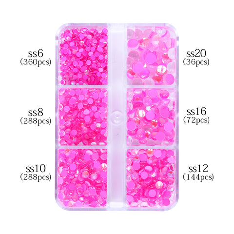 Mixed Sizes 6 Grid Box Mocha Pink Mermaid Tears Glass Half Pearls Rhinestones