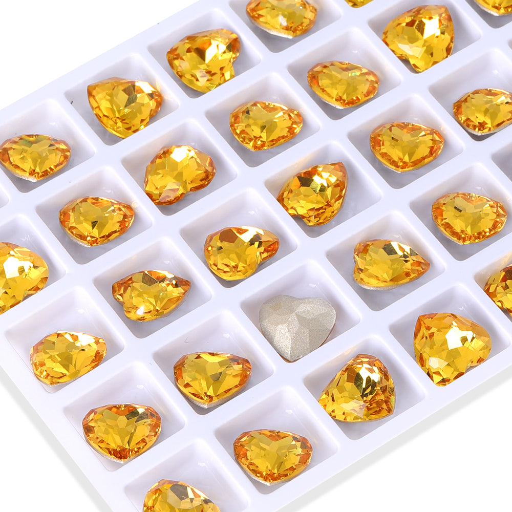 Light Topaz Heart Shape High Quality Glass Pointed Back Fancy Rhinestones WholesaleRhinestone