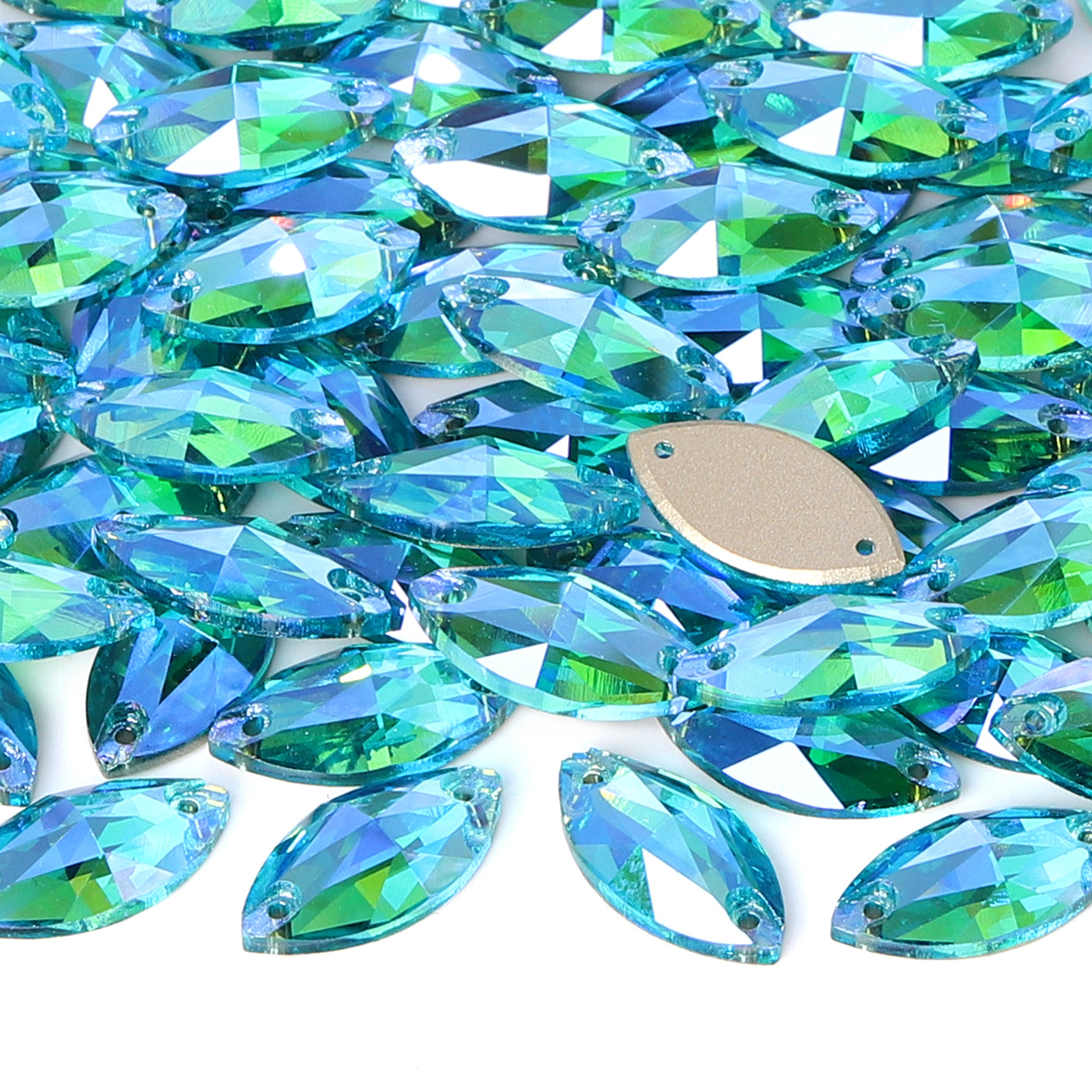 Aquamarine Shimmer Navette Shape High Quality Glass Sew-on Rhinestones
