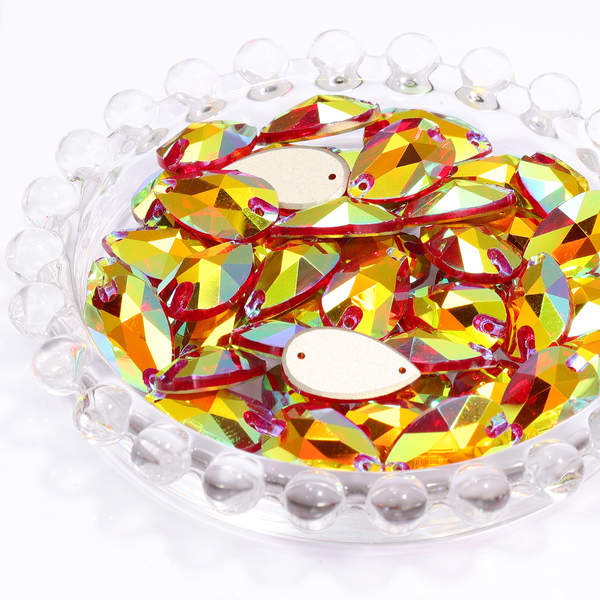 Light Siam AB Drop Shape High Quality Glass Sew-on Rhinestones WholesaleRhinestone