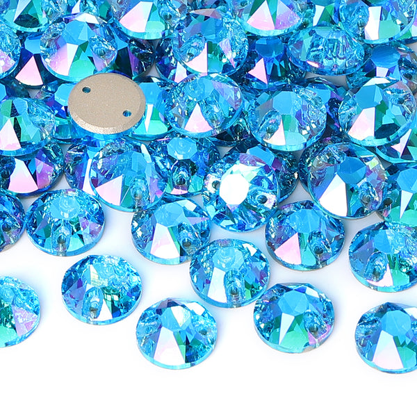 Aquamarine Shimmer XIRIUS Round Shape High Quality Glass Sew-on Rhinestones WholesaleRhinestone