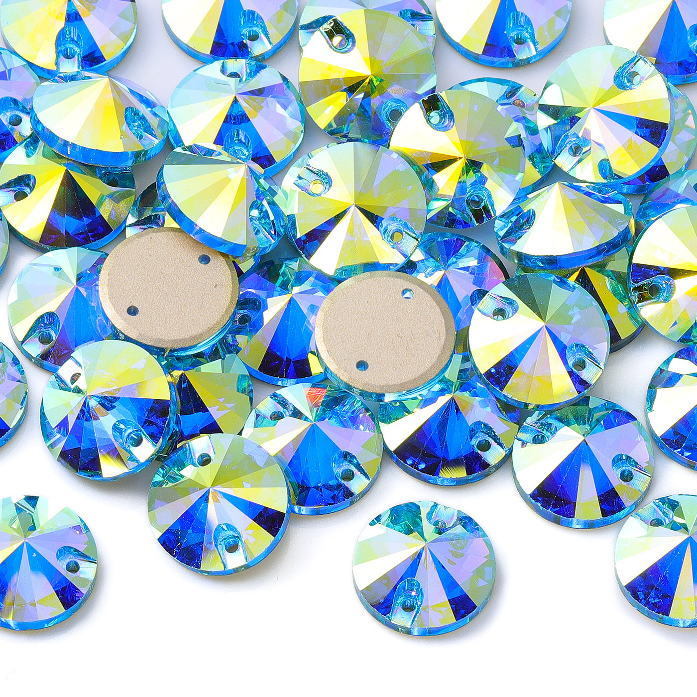 Aquamarine ab rivoli forma glass de vidrio de costura de vidrio