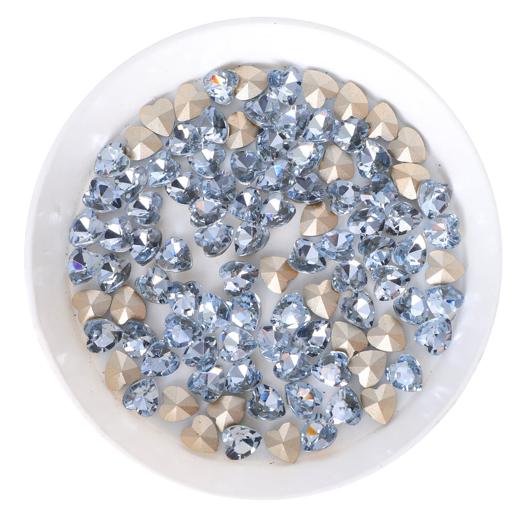 Lt Light Blue Heart Shape Glass Pointed Back Fancy Rhinestones WholesaleRhinestone