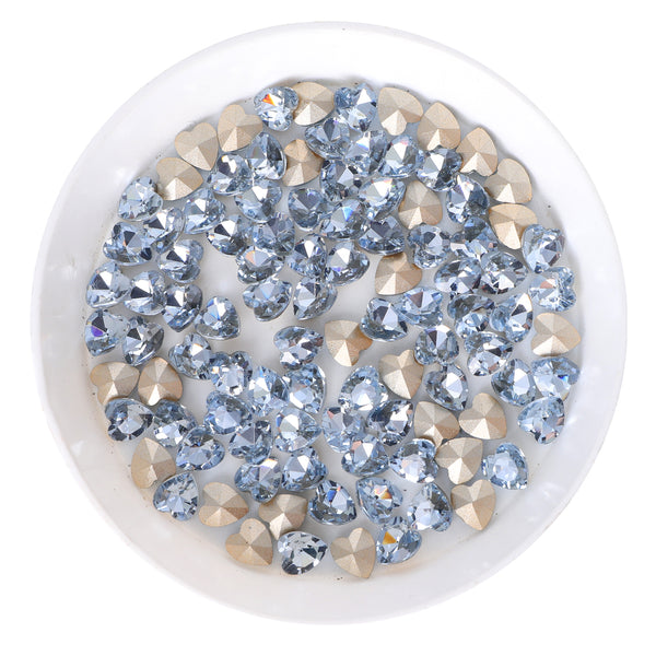 Lt Light Blue Heart Shape Glass Pointed Back Fancy Rhinestones WholesaleRhinestone
