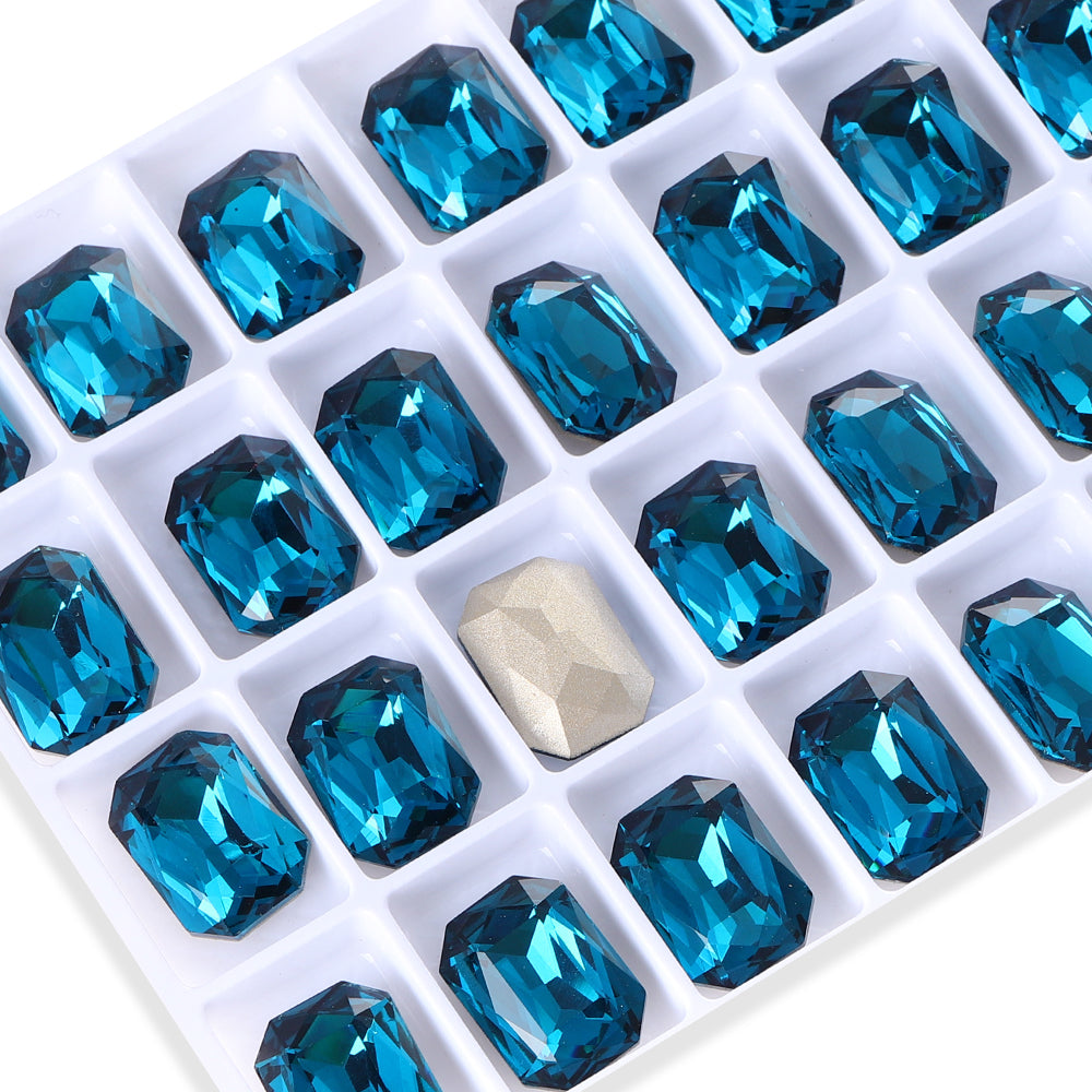 Indicolite Thin Octagon Shape High Quality Glass Pointed Back Fancy Rhinestones