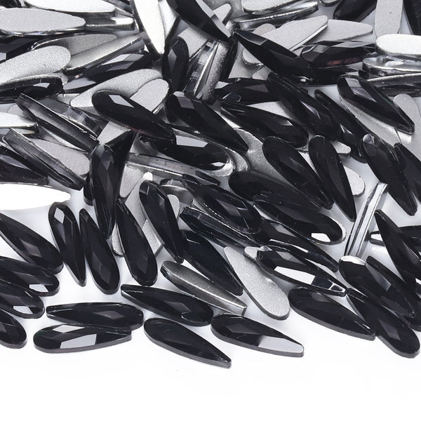 Raindrop Shape Black Flat Back Fancy Rhinestones