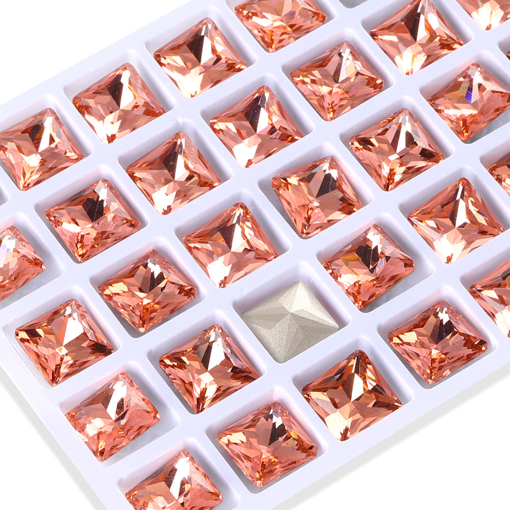 Light Peach Princess Square Shape High Quality Glass Pointed Back Fancy Rhinestones