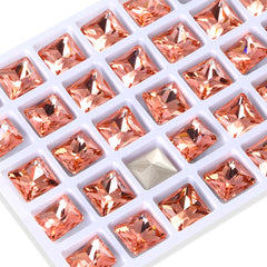 Light Peach Princess Square Shape High Quality Glass Pointed Back Fancy Rhinestones