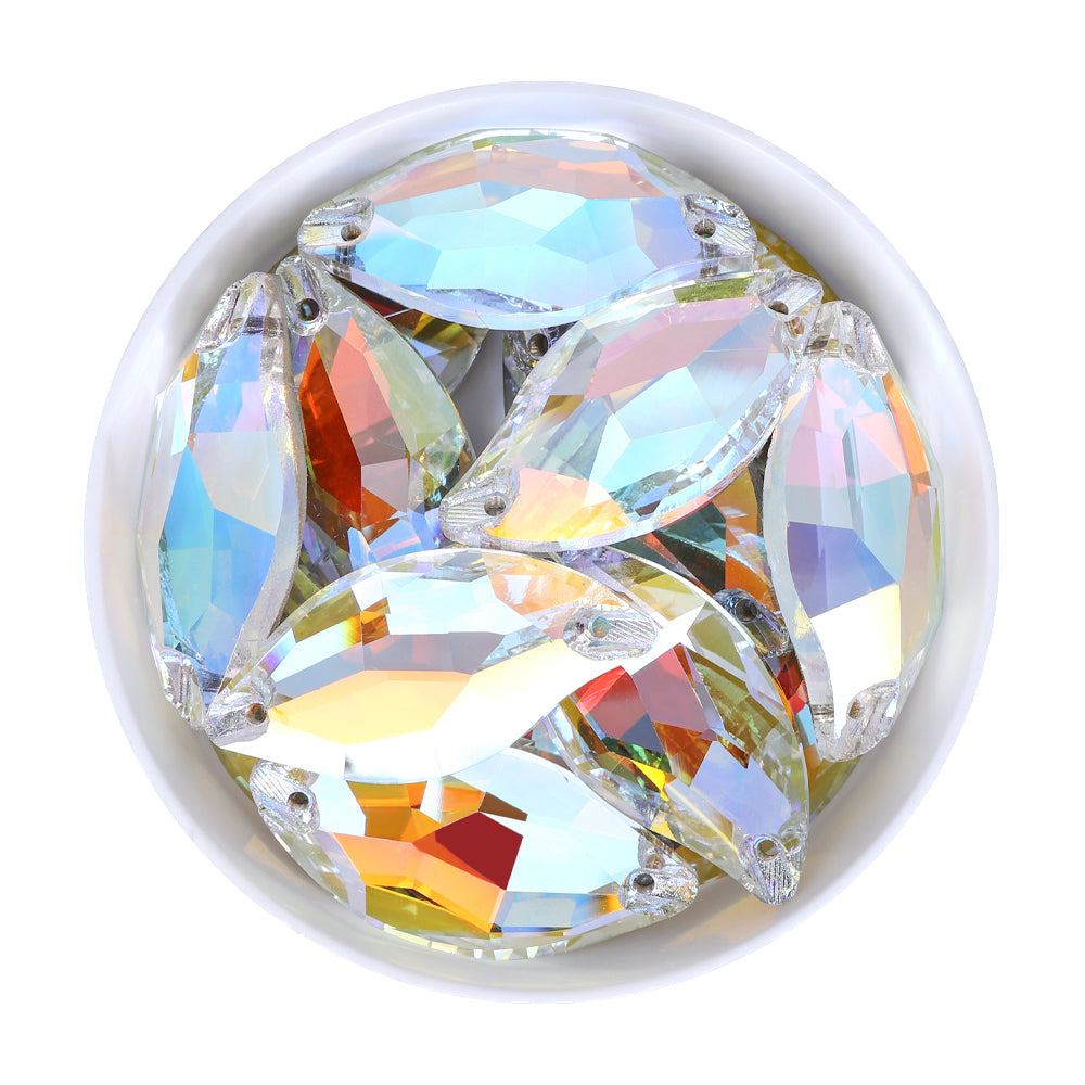 Light Crystal AB Diamond Leaf Shape High Quality Glass Sew-on Rhinestones WholesaleRhinestone Imagen principal del producto
