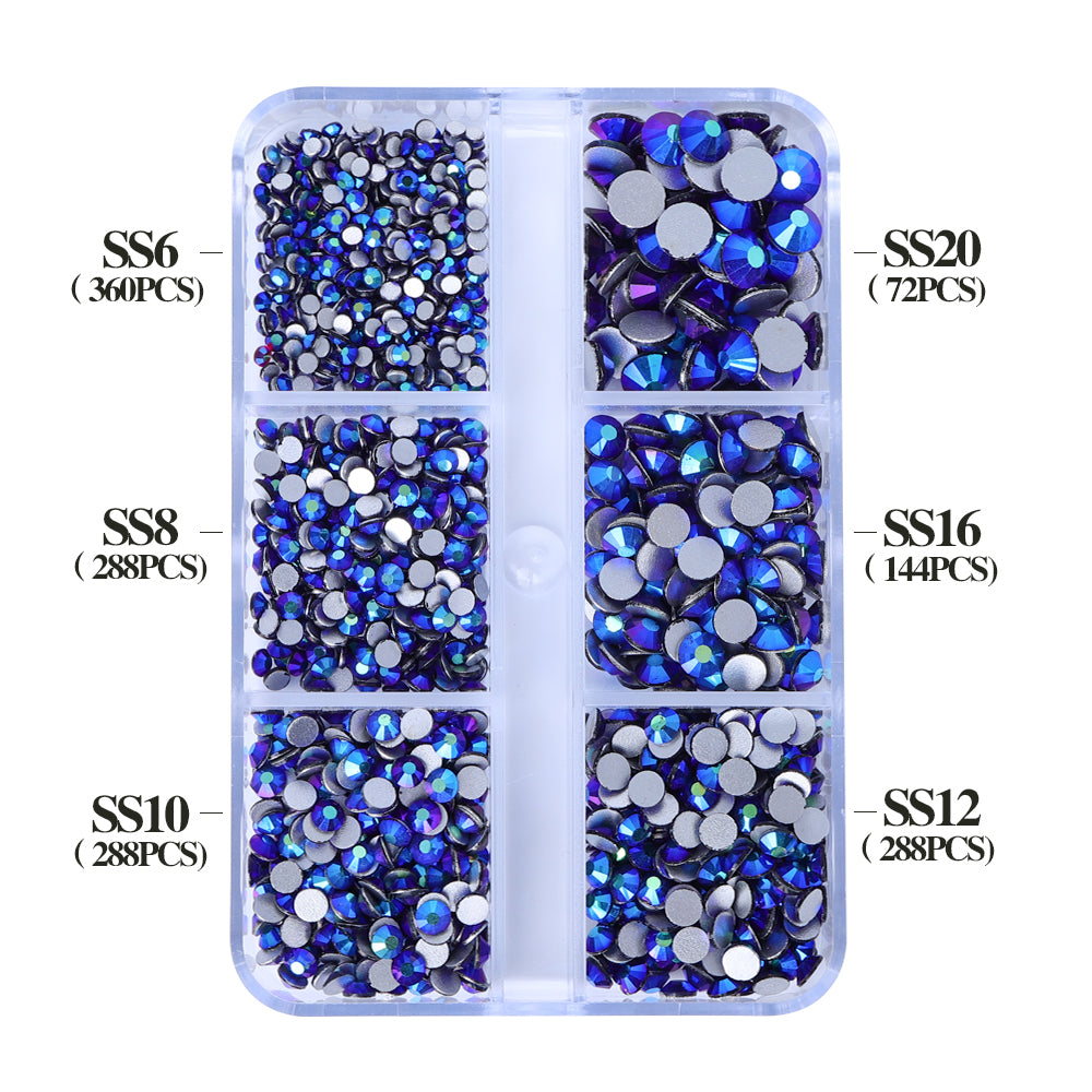 Mixed Sizes 6 Grid Box Montana AB Glass FlatBack Rhinestones For Nail Art  Silver Back WholesaleRhinestone