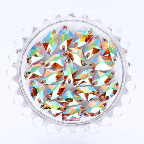 Iridescent Green Galactic Shape High Quality Glass Sew-on Rhinestones