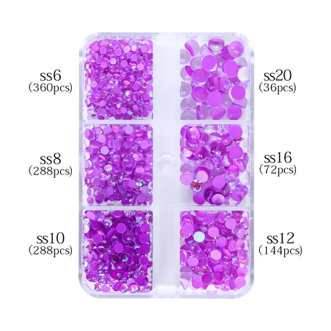 Mixed Sizes 6 Grid Box Mocha Purple Mermaid Tears Glass Half Pearls Rhinestones
