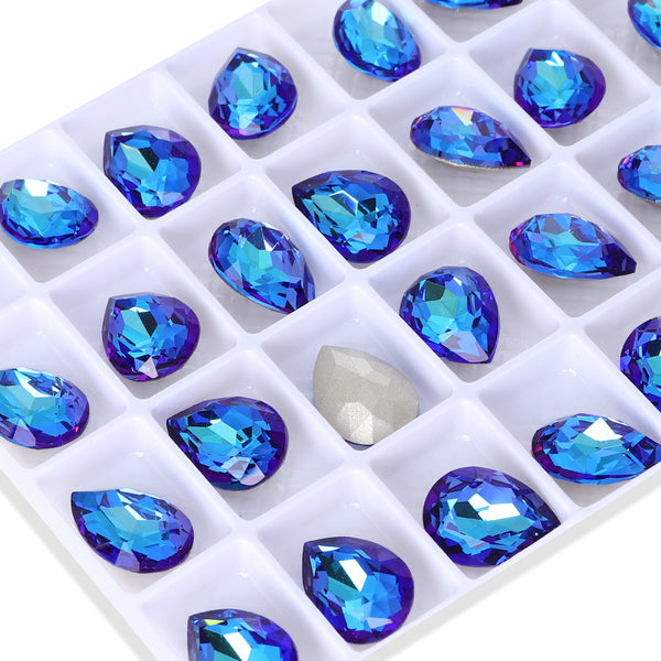 Bermuda Blue Pear Shape High Quality Glass Pointed Back Fancy Rhinestones WholesaleRhinestone