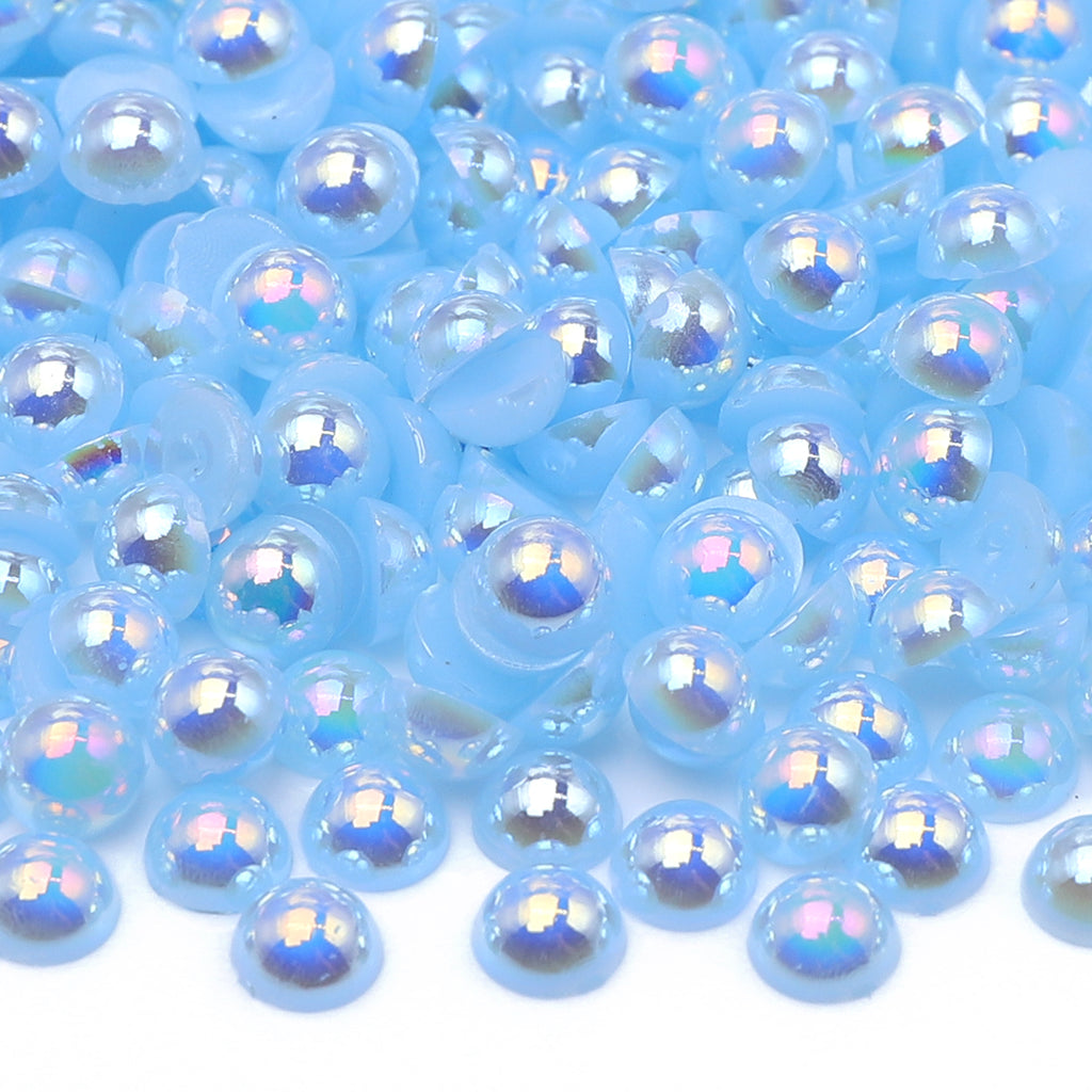 Light Blue AB Resin Flat Back Pearls Multi Sizes WholesaleRhinestone