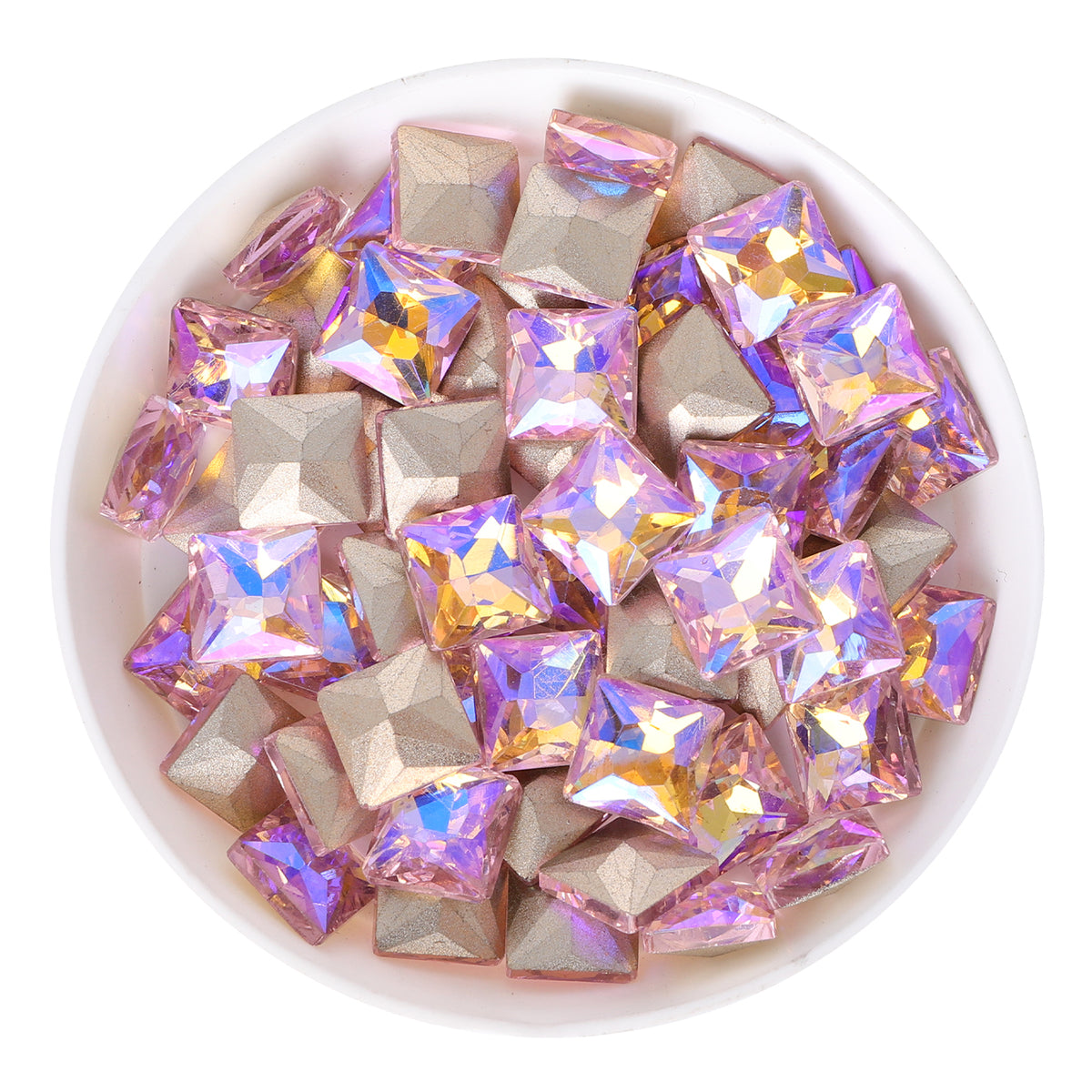 Pink AB Princess Square Shape Pointed Back Fancy Rhinestones WholesaleRhinestone Main image