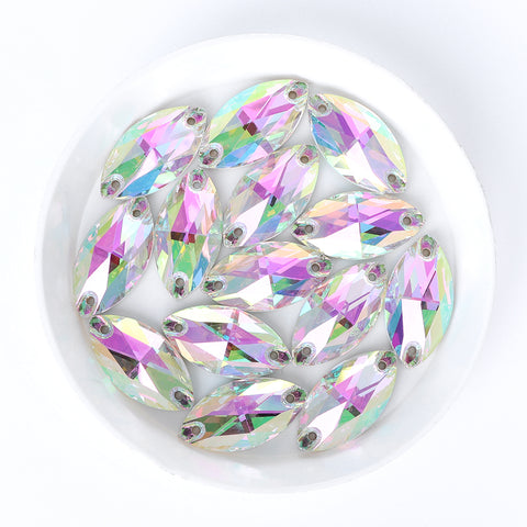 Crystal Phantom Navette Shape High Quality Glass Sew-on Rhinestones