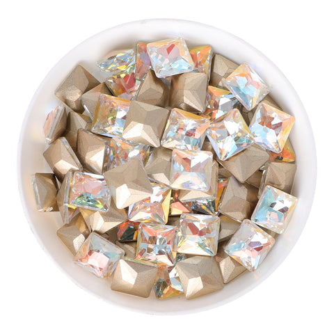Cognac White Princess Square Form speicherte Rücken -Fantasie -Strasssteine Hauptbild
