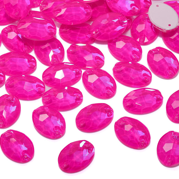 Electric Neon Fuchsia Oval Shape High Quality Glass Sew-on Rhinestones WholesaleRhinestone