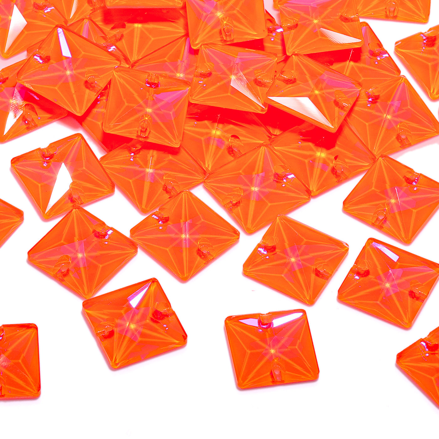 Electric Neon Orange Yellow Square Shape High Quality Glass Sew-on Rhinestones