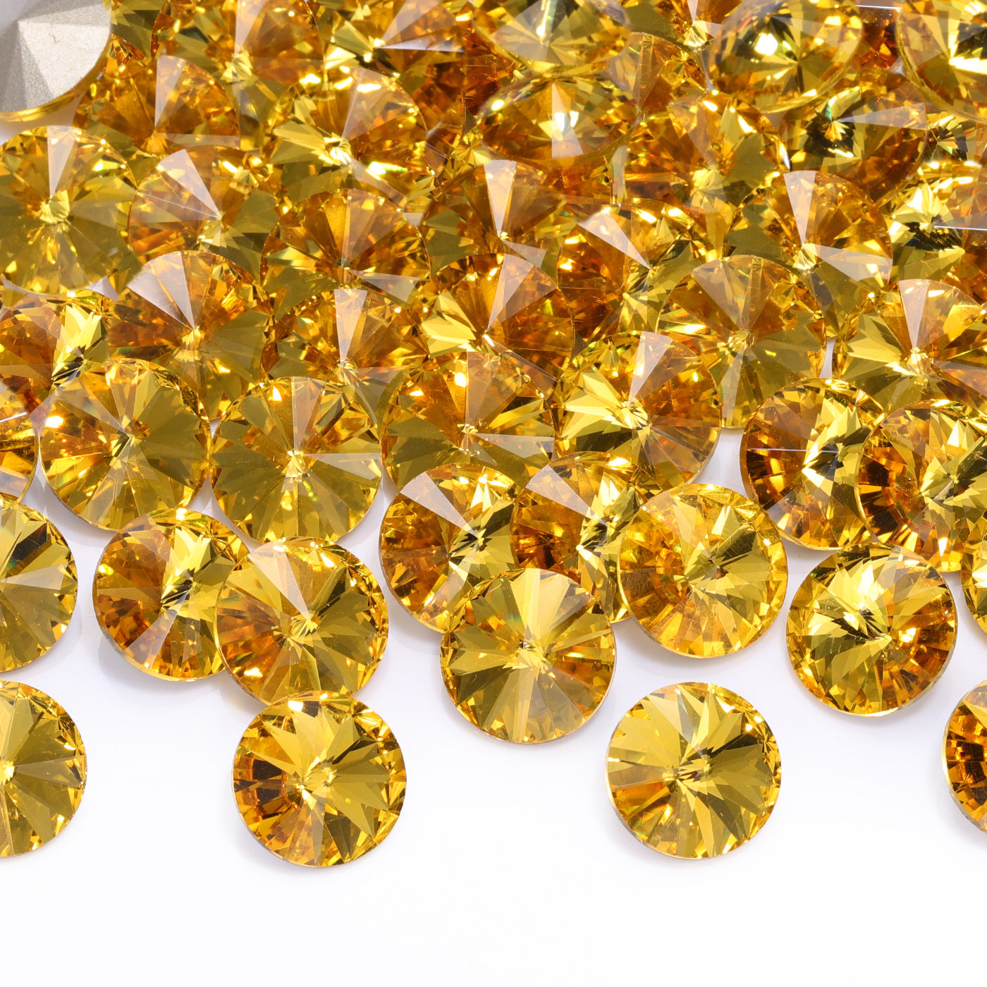 Light Topaz Rivoli Shape High Quality Glass Pointed Back Fancy Rhinestones