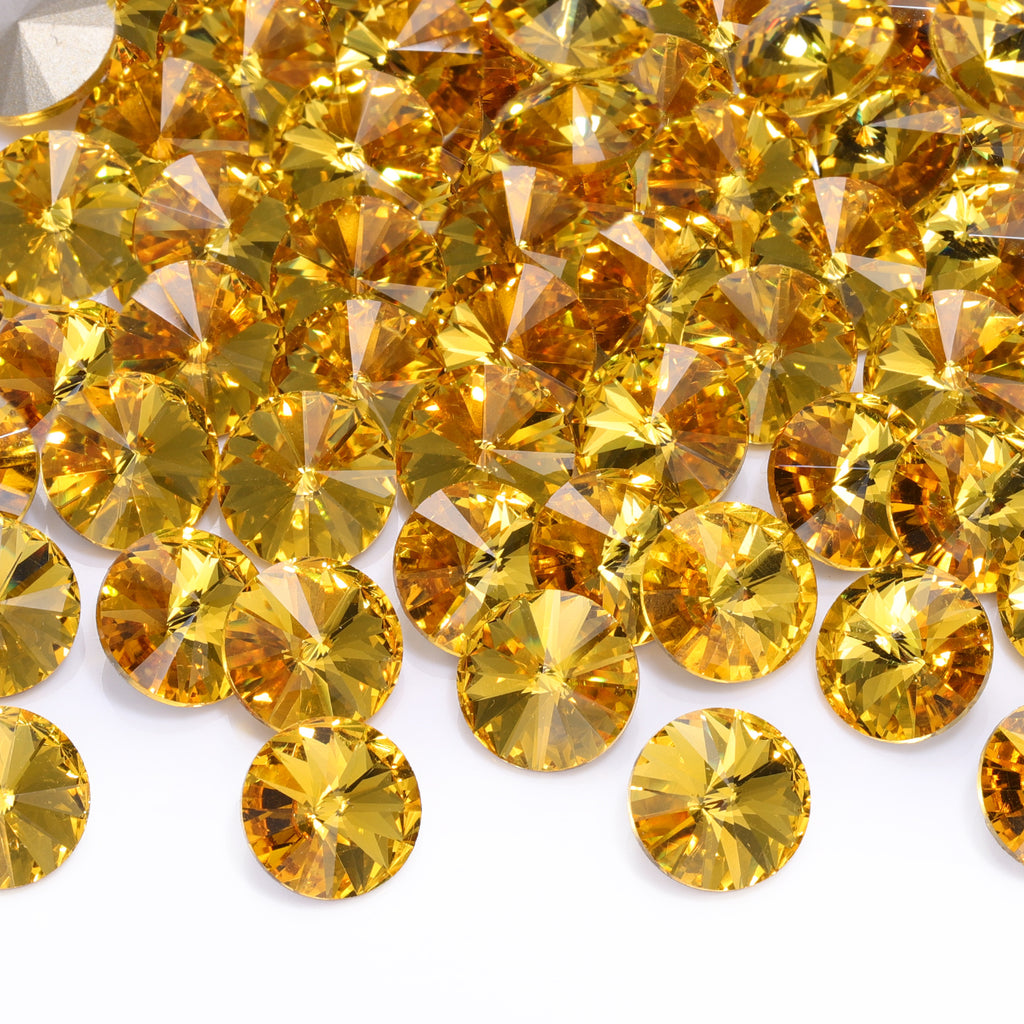 Light Topaz Rivoli Shape High Quality Glass Pointed Back Fancy Rhinestones WholesaleRhinestone