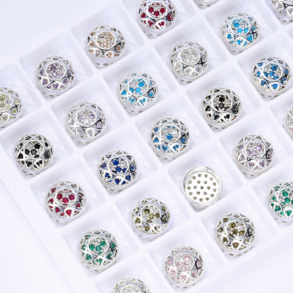 Round Shape Silver Plated High-Quality Sew-on Alloy Charms Inlaid Cubic Zirconia