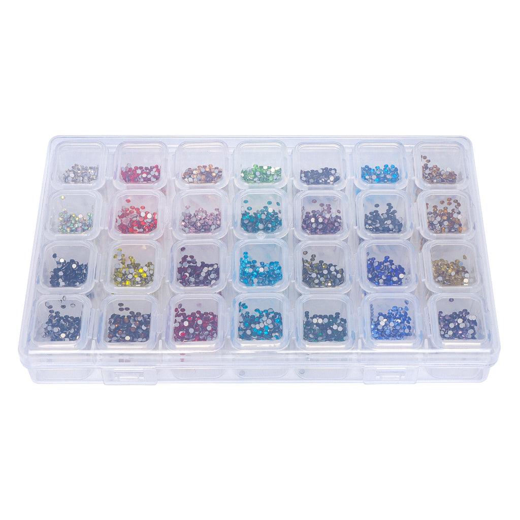 28-Color Basic Mix Glass Rhinestones Kit – Flatback Gems for Nail Art & Crafts, Silver Foil Back, Assorted Solid Shades WholesaleRhinestone
