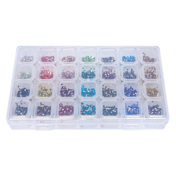 28-Color Basic Mix Glass Rhinestones Kit – Flatback Gems for Nail Art & Crafts, Silver Foil Back, Assorted Solid Shades WholesaleRhinestone