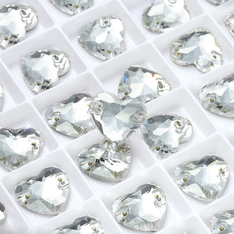 Silver Shade Heart Shape High Quality Glass Sew-on Rhinestones
