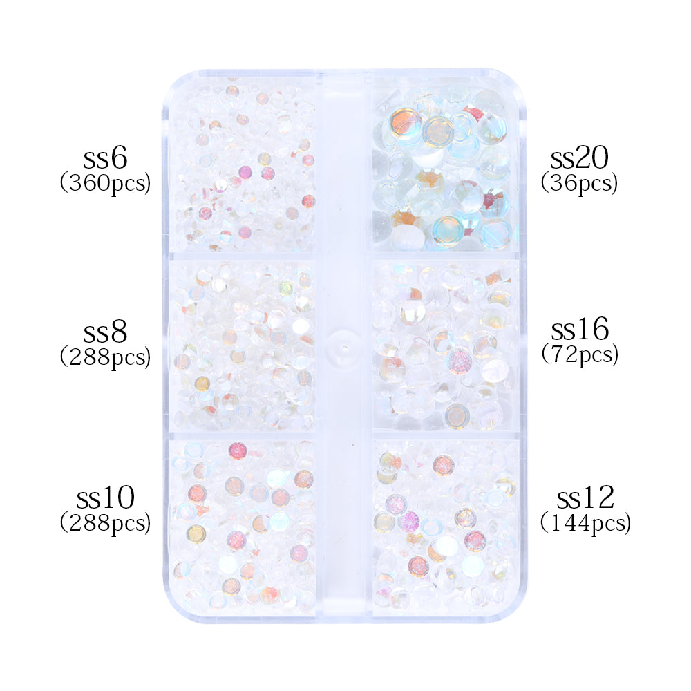 Mixed Sizes 6 Grid Box Mocha Starry Sky Mermaid Tears Glass Half Pearls Rhinestones WholesaleRhinestone