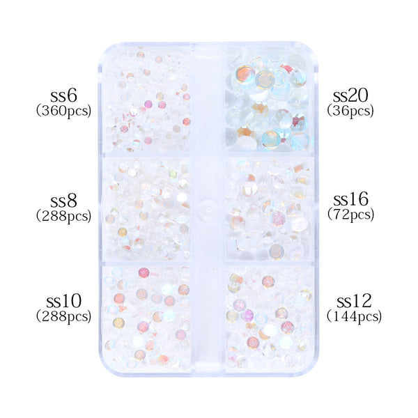 Mixed Sizes 6 Grid Box Mocha Starry Sky Mermaid Tears Glass Half Pearls Rhinestones WholesaleRhinestone