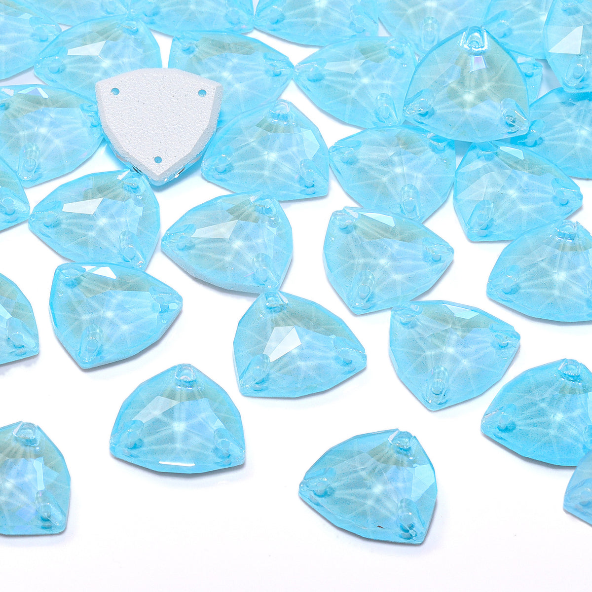 Electric Neon Aquamarine Trilliant Shape High Quality Glass Sew-on Rhinestones WholesaleRhinestone