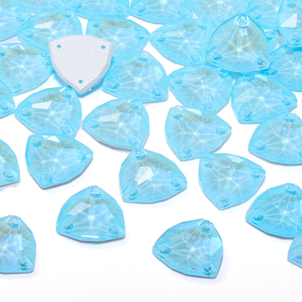 Electric Neon Aquamarine Trilliant Shape High Quality Glass Sew-on Rhinestones WholesaleRhinestone