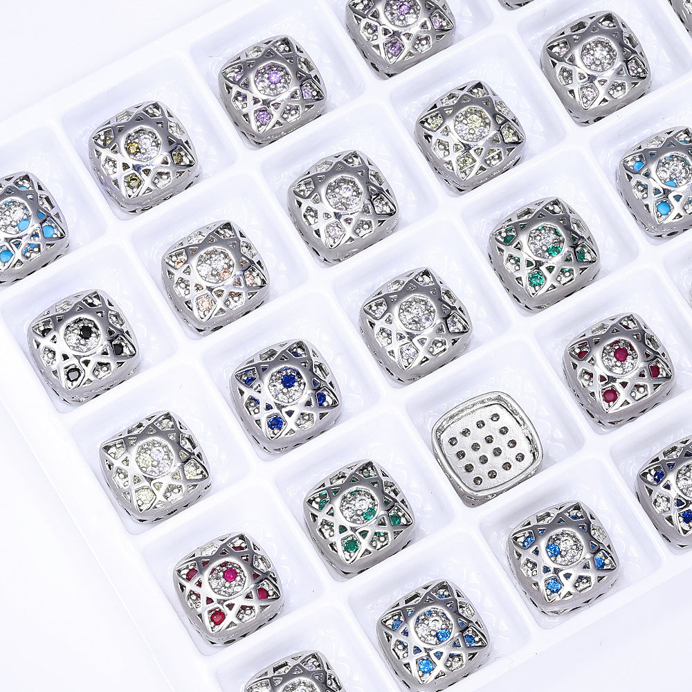 Cushion Square Shape Imitation Rhodium Plated High-Quality Sew-on Alloy Charms Inlaid Cubic Zirconia