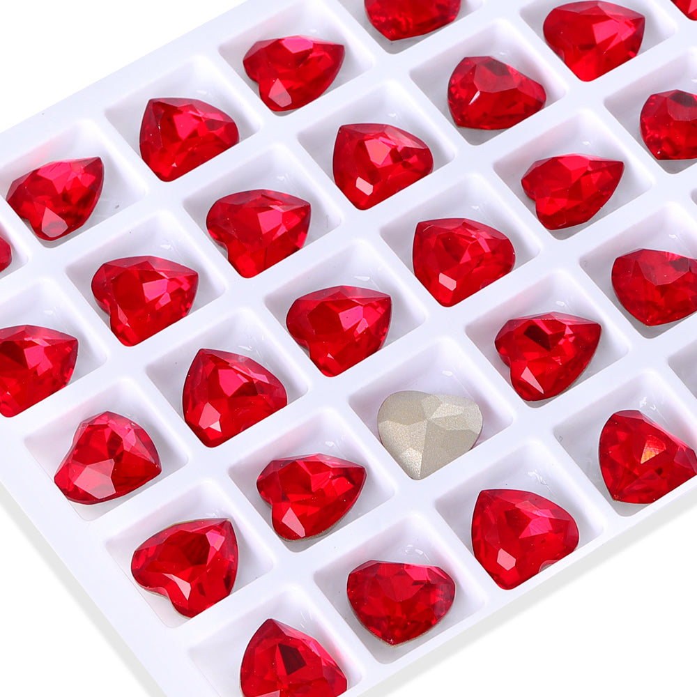 Light Siam Heart Shape High Quality Glass Pointed Back Fancy Rhinestones WholesaleRhinestone
