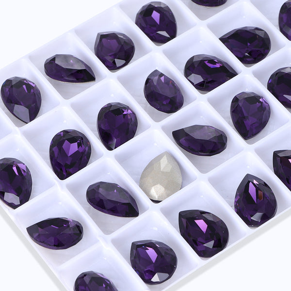 Amethyst Pear Form Høj kvalitet Glas pegede tilbage fancy rhinestones