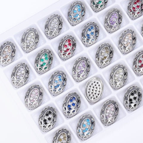 Oval Shape Imitation Rhodium Plated High-Quality Sew-on Alloy Charms Inlaid Cubic Zirconia